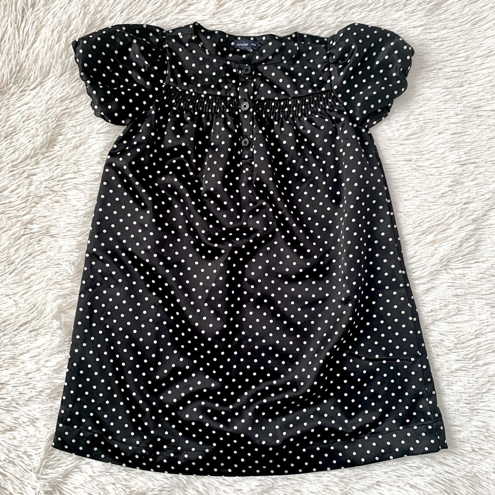 Gap•Satin Black and White Polka Dot Dress•Size 5T